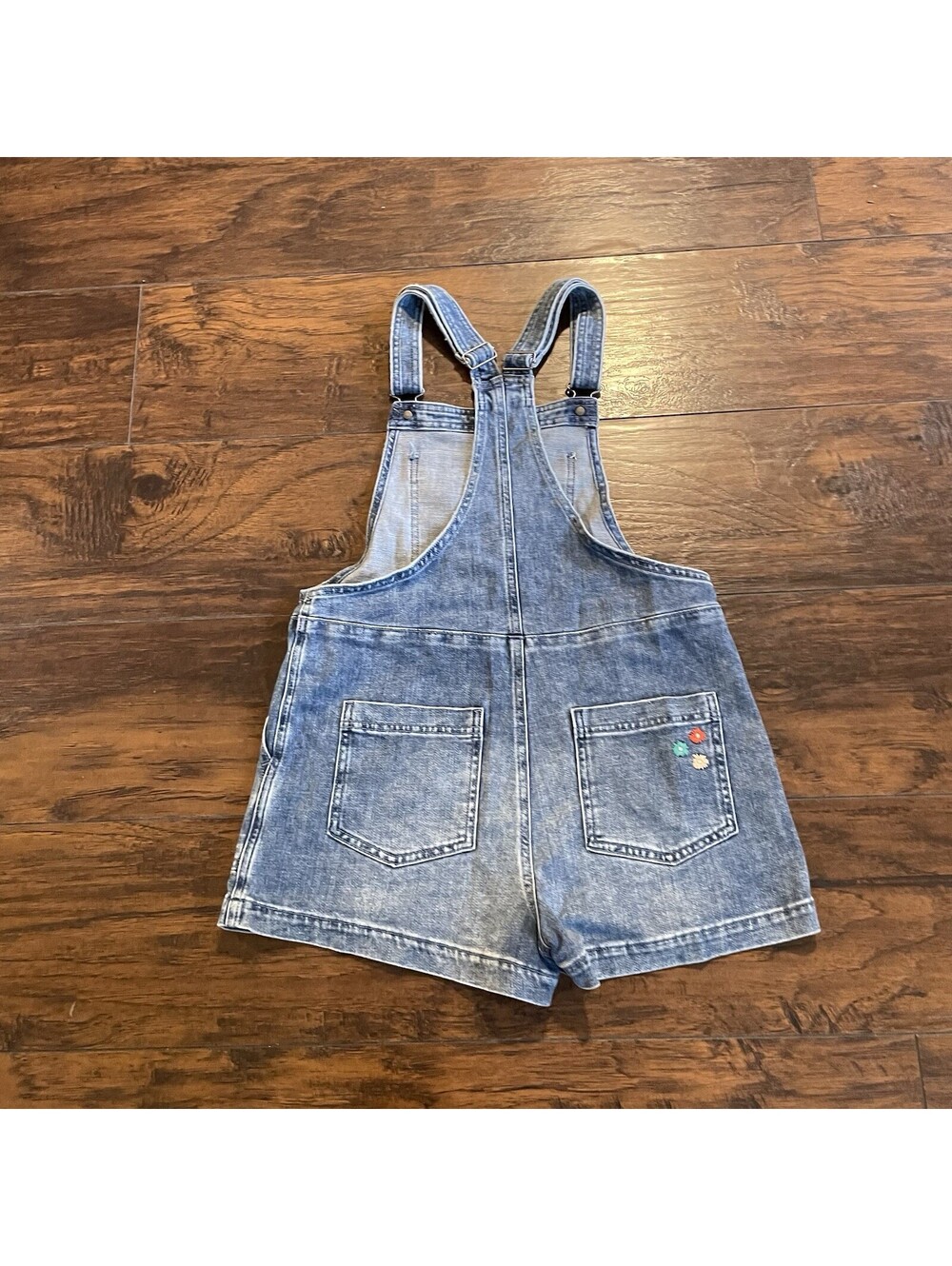 Aerie Y2K Werk & Play Denim Shortalls Blue XS Embroidered Flowers